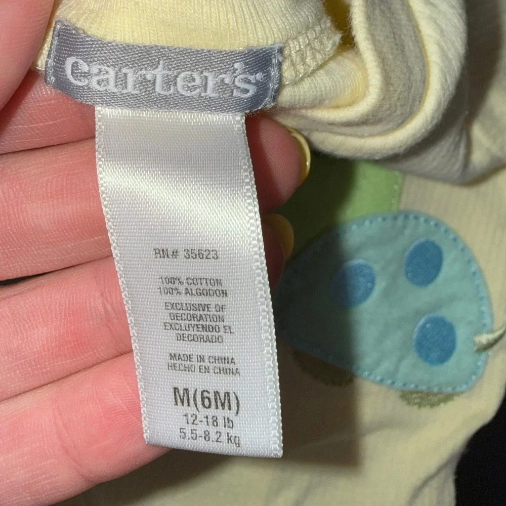 Carters Baby 6M Yellow Ribbed Cotton Busy Bees Turtle Footed Sleeper Snap Front